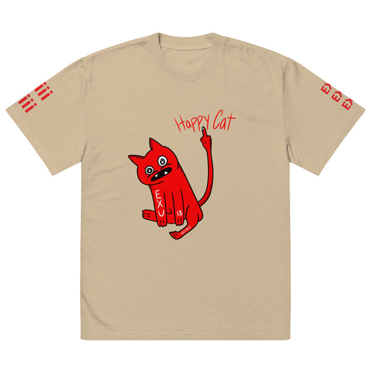 HAPPYCAT LOGO Unisex Oversized Faded T-Shirt